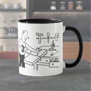 Coffee Mug with a Carpenter Illustration