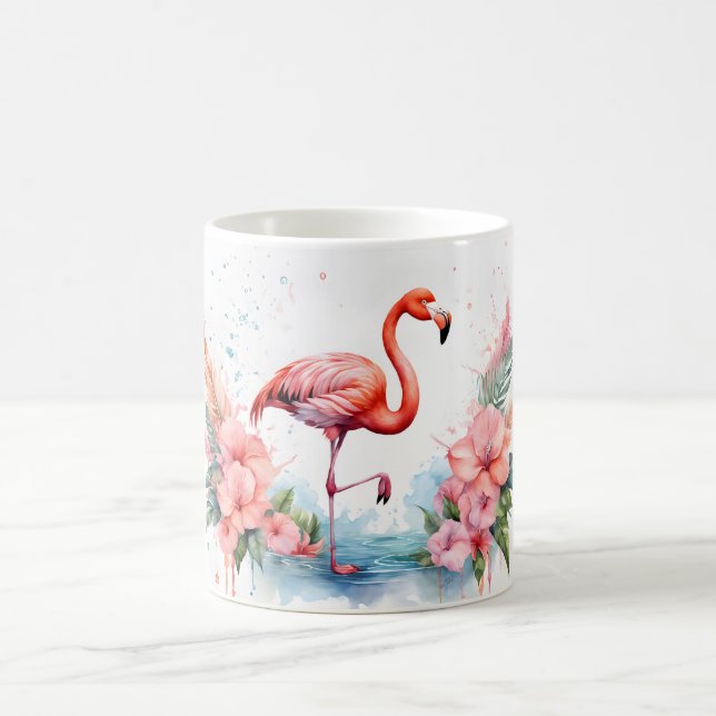 Coffee mug with a pink flamingo printed (Center)