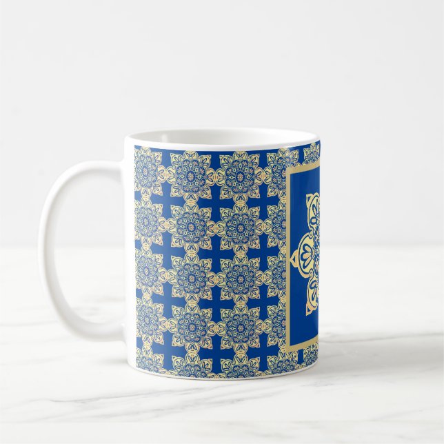  Coffee Mug with blue and gold medallion (Left)