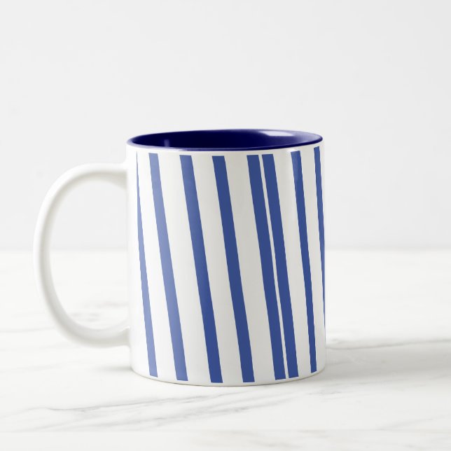 Coffee mug with blue stripes. (Left)