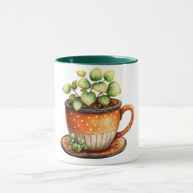 Coffee mug with coffee cup with plant inside (Center)