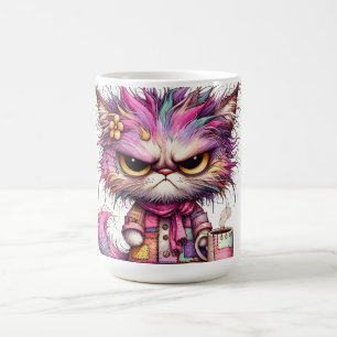 Coffee mug with colourful image of angry cat