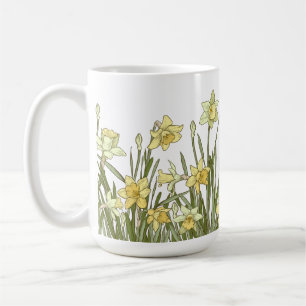 Coffee mug with floral border of yellow daffodils 