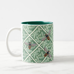 Coffee Mug with green foliage and bees