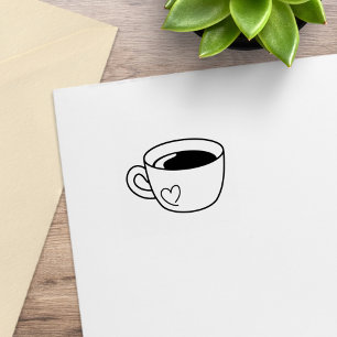 Coffee Mug with Heart Doodle Loyalty Get One Free Rubber Stamp