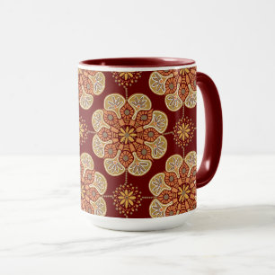  Coffee Mug with medallions ochre on wine