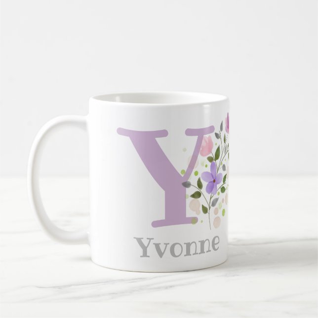Coffee Mug with Name and Floral Design (Left)