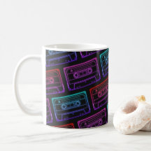 Coffee Mug With Neon Multicolor Cassette Pattern