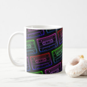 Coffee Mug With Neon Multicolor Cassette Pattern