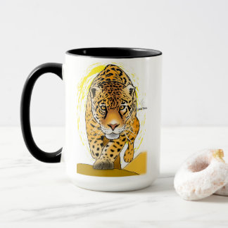 Coffee mug with painted leopard and self-help mess