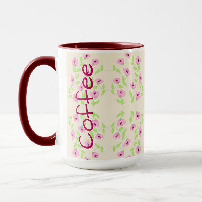 Coffee Mug With Pink Floral Pattern (Left)