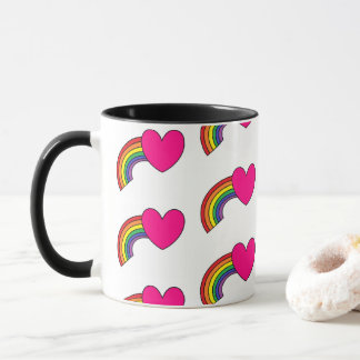 Coffee Mug With Rainbows and Hot Pink Hearts