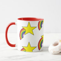 Coffee Mug With Rainbows and Yellow Stars 
