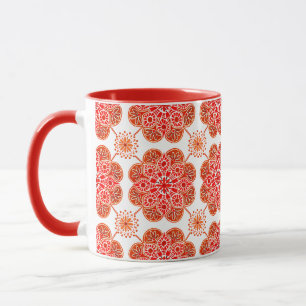 Coffee Mug with red & brown pattern