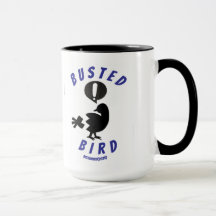 Coffee mug with the Busted Bird logo