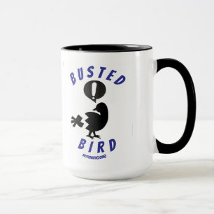 Coffee mug with the Busted Bird logo