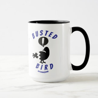 Coffee mug with the Busted Bird logo