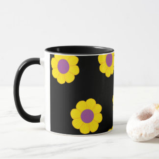 Coffee Mug With Yellow Flowers on Black Background