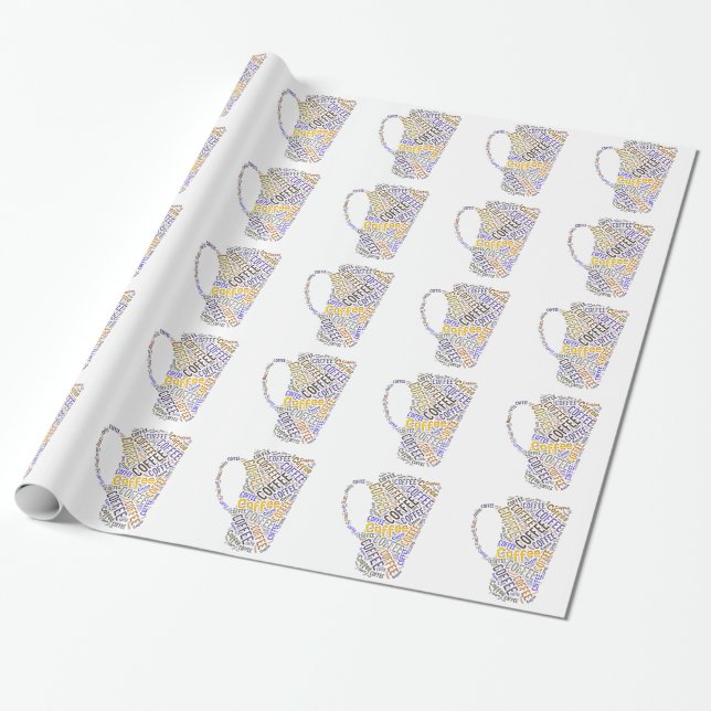 Coffee Mug Word Art Wrapping Paper (Unrolled)