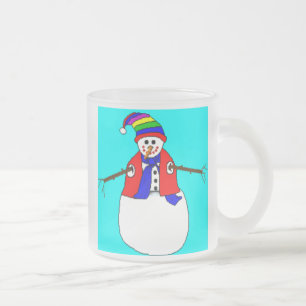 COFFEE MUGS - FROSTED GLASS - CHRISTMAS SNOWMAN