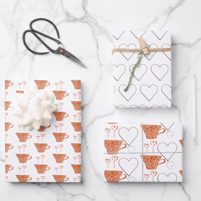 Coffee Mugs In Love Boho Art Wrapping Paper Sheet (Front)