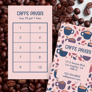 Coffee Mugs Pattern Pink Blue Cafe Cute 10 Loyalty Card