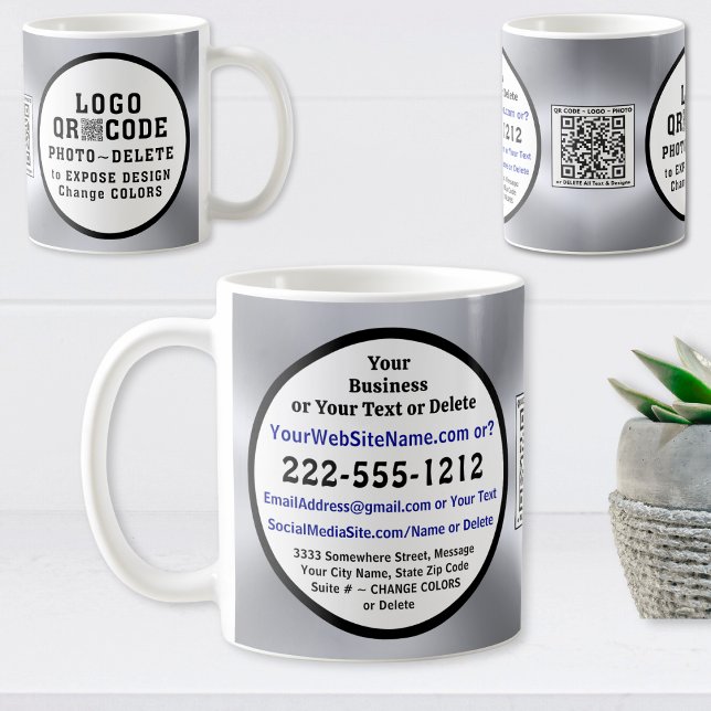 Coffee Mugs with Company LOGO, QR CODE, PHOTO (Customer appreciation gifts with Logo, QR Code and or Photo. Personalized Promotional gifts. Product)