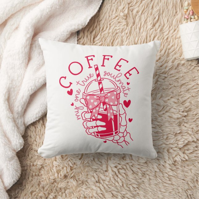 Coffee My One True Soulmate Red Skeleton Hand  Cushion (Blanket)