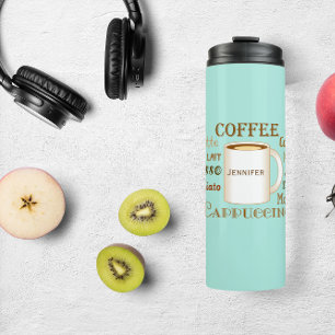 Coffee Names Aqua Personalised Thermal Tumbler