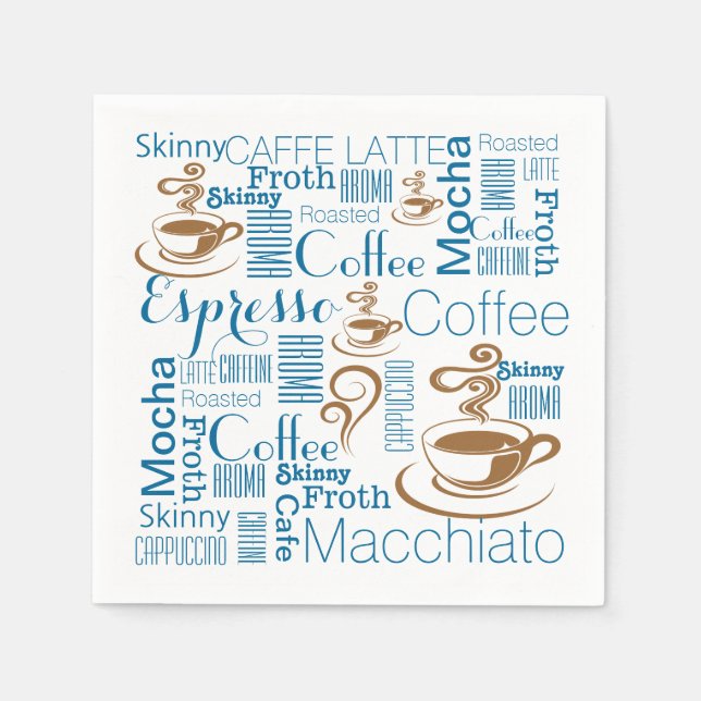 Coffee names blue brown napkin (Front)