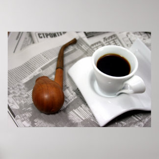 Coffee, newspaper, and a pipe poster