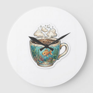 Coffee Ocean – Whimsical Fish in a Cup Wall Clock