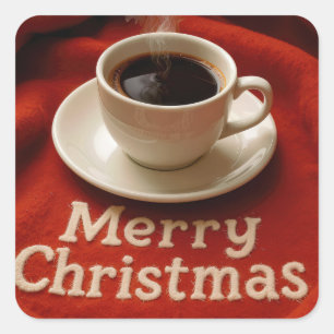Coffee On a Merry Christmas Blanket Square Sticker