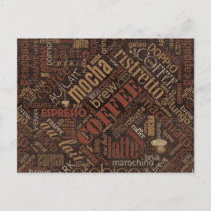 Coffee on Burlap Word Cloud Brown ID283 Postcard
