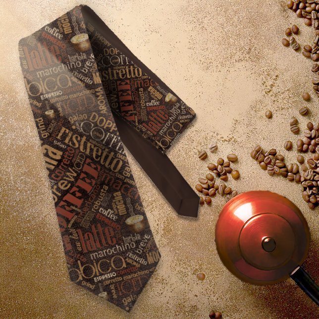 Coffee on Burlap Word Cloud Brown ID283 Tie (Creator Uploaded)