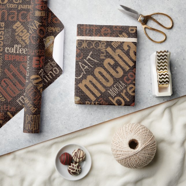 Coffee on Burlap Word Cloud Brown ID283 Wrapping Paper (Crafts)