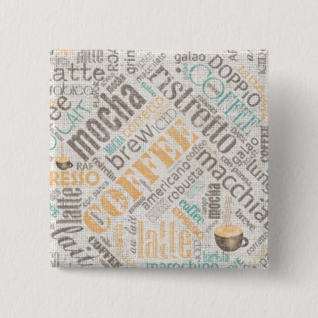 Coffee on Burlap Word Cloud Teal ID283 15 Cm Square Badge (Front)