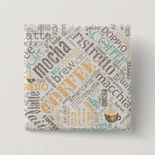 Coffee on Burlap Word Cloud Teal ID283 15 Cm Square Badge
