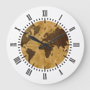 Coffee on Paper Style World Map Large Clock