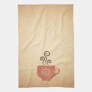 Coffee or Tea Cup on Aged Paper Background Tea Towel