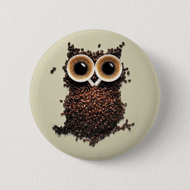 Coffee Owl 6 Cm Round Badge (Front)