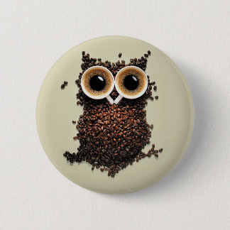 Coffee Owl 6 Cm Round Badge