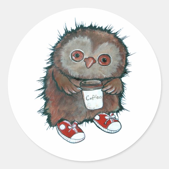 Coffee Owl Coffee Addict Coffee Drinker Funny Owl Classic Round Sticker (Front)