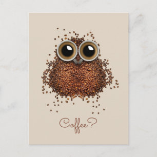 Coffee Owl custom text postcard