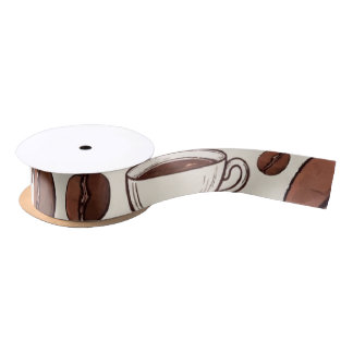 Coffee pattern 2 satin ribbon