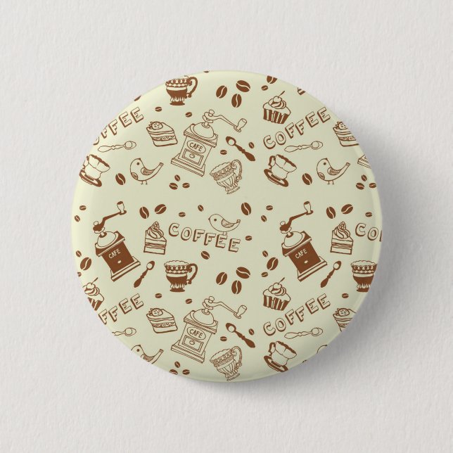 Coffee pattern 6 cm round badge (Front)
