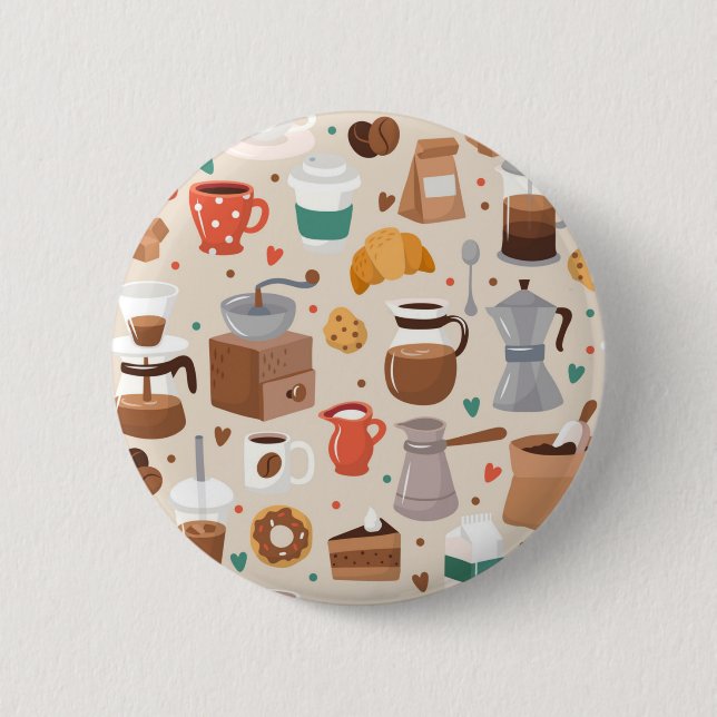 Coffee pattern 6 cm round badge (Front)