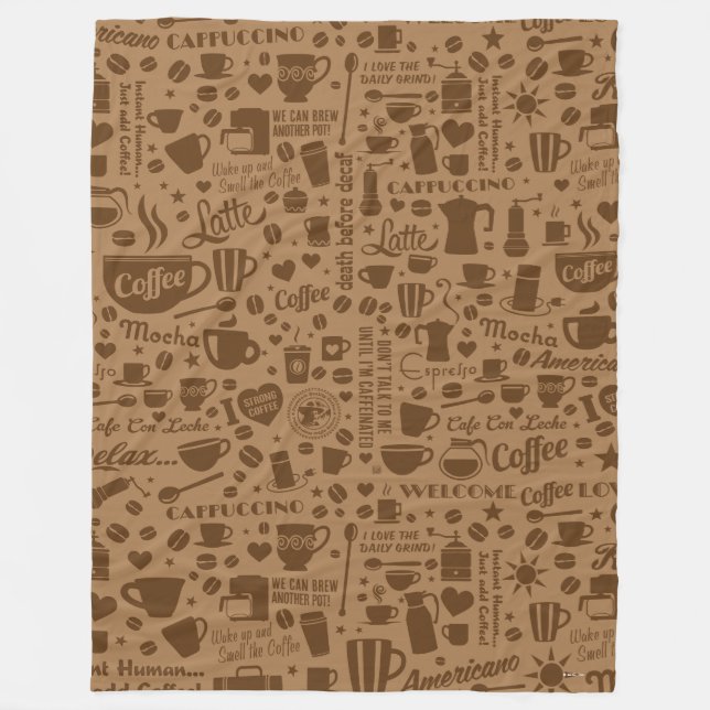 Coffee Pattern Square Fleece Blanket (Front)