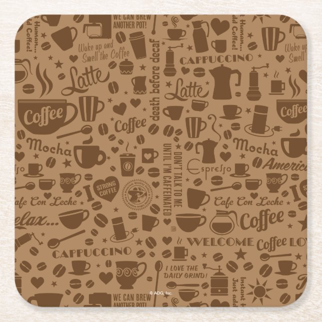 Coffee Pattern Square Paper Coaster (Front)