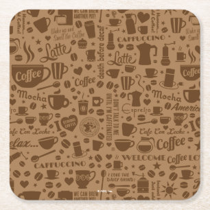 Coffee Pattern Square Square Paper Coaster